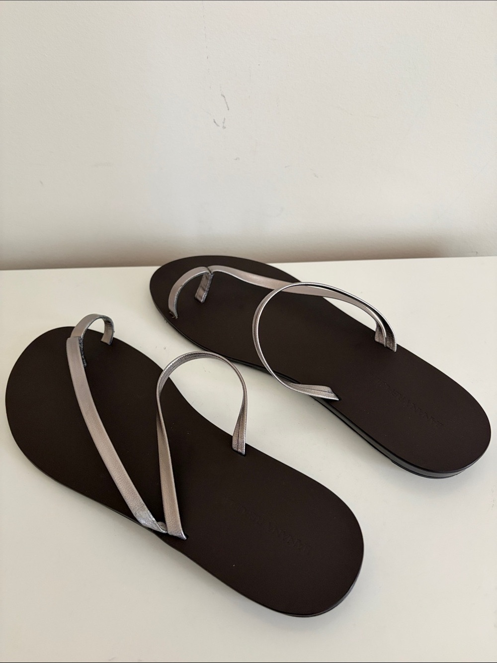 Banana Republic Silver-Strap Flat Sandals with Brown Footbed
